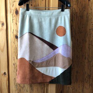 Anthropologie Faux Suede Skirt Mountain Graphic